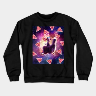 Thug Space Cat On Llama Unicorn - Pizza Crewneck Sweatshirt